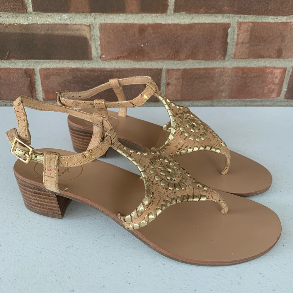 Jack Rogers beige leather chunky heel thong sandal
